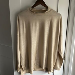 Mock Turtleneck Gold Shimmery Flowy Blouse Size XL